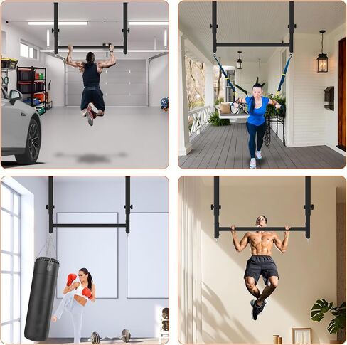 48" Ceiling Mount Pull Up Bar, Heavy Duty Multi-Grip Rafter Chin Up Bar for Garage/Basement/Backyard Ceiling Beam, Adjustable Height&Supports to 650 Lbs in Kuwait