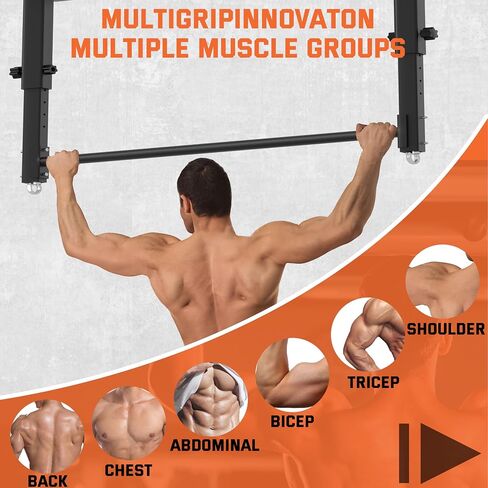 48" Ceiling Mount Pull Up Bar, Heavy Duty Multi-Grip Rafter Chin Up Bar for Garage/Basement/Backyard Ceiling Beam, Adjustable Height&Supports to 650 Lbs in Kuwait