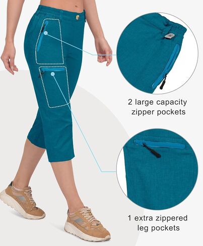 Mapamyumco Women's Capri Capri Pants المشي لمسافات طويلة Capris السفر غير الرسمي سريع الجافة خفيفة الوزن في الهواء الطلق مع الجيوب الرمز البريدي in Kuwait