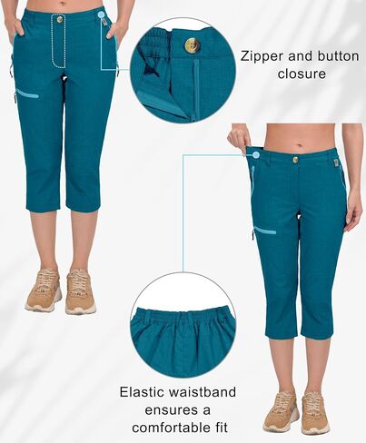 Mapamyumco Women's Capri Capri Pants المشي لمسافات طويلة Capris السفر غير الرسمي سريع الجافة خفيفة الوزن في الهواء الطلق مع الجيوب الرمز البريدي in Kuwait