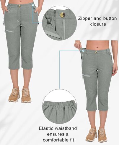 Mapamyumco Women's Capri Capri Pants المشي لمسافات طويلة Capris السفر غير الرسمي سريع الجافة خفيفة الوزن في الهواء الطلق مع الجيوب الرمز البريدي in Kuwait