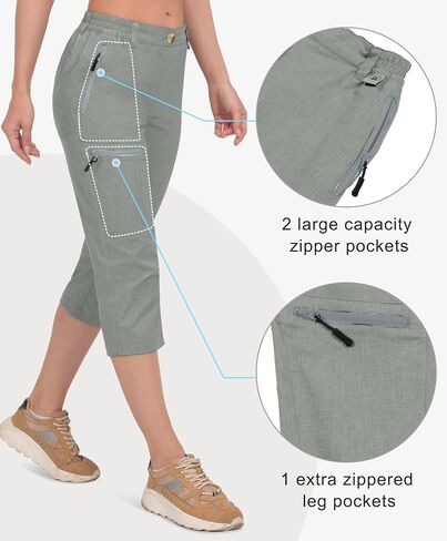 Mapamyumco Women's Cargo Capri Pants Hiking Capris Casual Travel Quick Dry Lightweight Outdoor with Zip Pockets in Saudi Arabia