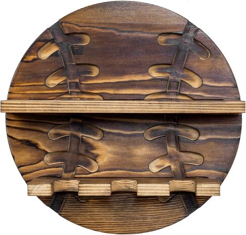MyGift Wall Mounted Rustic Burnt Solid Wood Baseball Bat Hanger and Ball Display Shelf, Hanging Holder Rack with Sports Themed Wooden Board for 3 Bats and 3 Baseballs in Saudi Arabia