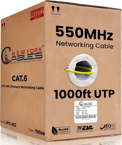 CAT6 Plenum Cable 1000ft (CMP) | UTP, 550MHz, 23AWG, 4Pair UTP 1.0GB Cat 6 Plenum Cable | Internet Cable for Networking (White, 1000 feet) in Saudi Arabia