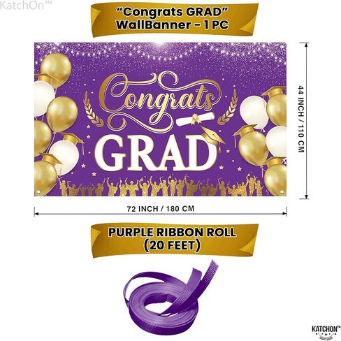 Katchon ، Xtralarge Congrats Banner - 72 × 44 بوصة ، تهانينا لافتة | 2025 زخارف حفل التخرج ، خلفية التخرج الأسود والذهبي 2025 | زينة التخرج السوداء والذهبية 2025 in Saudi Arabia