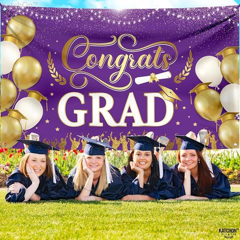 Katchon ، Xtralarge Congrats Banner - 72 × 44 بوصة ، تهانينا لافتة | 2025 زخارف حفل التخرج ، خلفية التخرج الأسود والذهبي 2025 | زينة التخرج السوداء والذهبية 2025 in Saudi Arabia