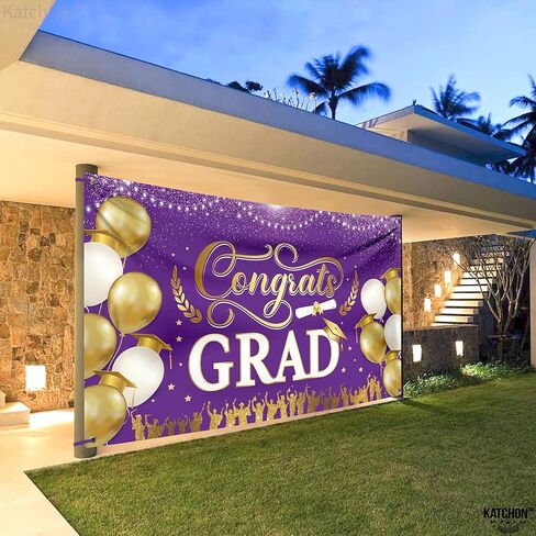 Katchon ، Xtralarge Congrats Banner - 72 × 44 بوصة ، تهانينا لافتة | 2025 زخارف حفل التخرج ، خلفية التخرج الأسود والذهبي 2025 | زينة التخرج السوداء والذهبية 2025 in Saudi Arabia