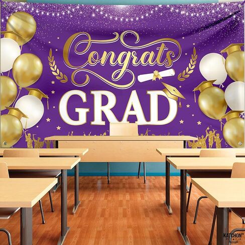 Katchon ، Xtralarge Congrats Banner - 72 × 44 بوصة ، تهانينا لافتة | 2025 زخارف حفل التخرج ، خلفية التخرج الأسود والذهبي 2025 | زينة التخرج السوداء والذهبية 2025 in Saudi Arabia
