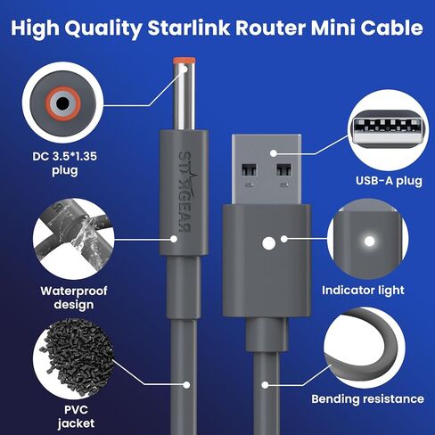 Starlink Router Mini Cable - 2 Pack (1FT + 6.5FT) USB-C to DC Power Cable Compatible with Starlink Mini Router, Plug and Play PD 9V Compatible Replacement for Starlink Internet Kit​ in Kuwait