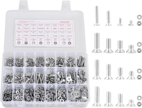 Vevor 720 PCS البراغي والمكسرات مجموعة التشويش ، مسامير الآلة الإمبراطورية وغسالات مسطحة ، الفولاذ المقاوم للصدأ 6-32،8-32،10-24،1/4-20 ، للأثاث/المعدات/مجموعة المركبات ، الفضة in Kuwait