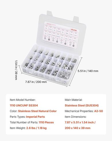 Vevor 720 PCS البراغي والمكسرات مجموعة التشويش ، مسامير الآلة الإمبراطورية وغسالات مسطحة ، الفولاذ المقاوم للصدأ 6-32،8-32،10-24،1/4-20 ، للأثاث/المعدات/مجموعة المركبات ، الفضة in Kuwait