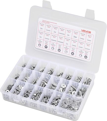 Vevor 720 PCS البراغي والمكسرات مجموعة التشويش ، مسامير الآلة الإمبراطورية وغسالات مسطحة ، الفولاذ المقاوم للصدأ 6-32،8-32،10-24،1/4-20 ، للأثاث/المعدات/مجموعة المركبات ، الفضة in Kuwait
