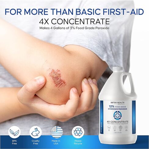 12% Hydrogen Peroxide - 1 Gallon - Food Grade - H2O2 & Water - Made in USA - Detox Health Products in Saudi Arabia