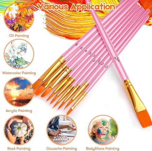 Soucolor Acrylic Paint Brushes Set, 10-Pack Round Pointed Tip Artist Paintbrushes for Acrylic Painting Oil Watercolor Canvas Boards Rock Body Face Nail Art,Blue in Kuwait