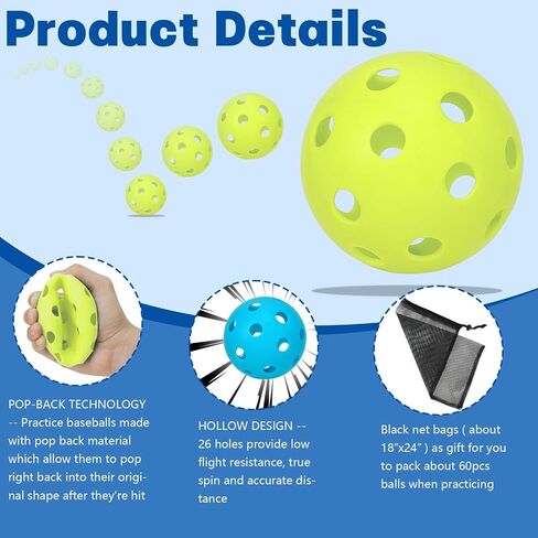12/30/60 Pcs Practice Baseballs For Hitting, 2.8 Inch Plastic Soft Baseballs for Practice Lightweight Soft Ball With Mesh Bag, Hollow Training Softball for Indoor Outdoor Sport Pitching Batting in Saudi Arabia