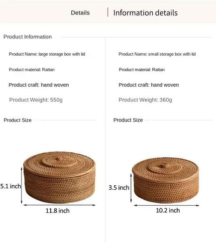 Natural Rattan Storage Nuts Basket With Lid Round Serving Tray Rattan Storage Basket (S+L 2 Packs) in Saudi Arabia