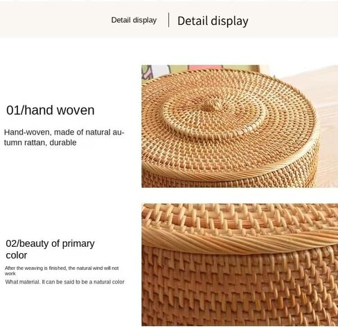 Natural Rattan Storage Nuts Basket With Lid Round Serving Tray Rattan Storage Basket (S+L 2 Packs) in Saudi Arabia