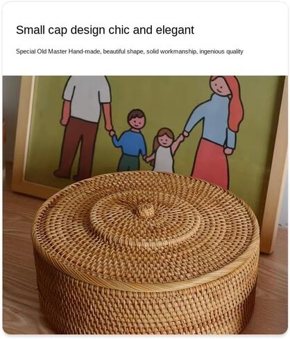 Natural Rattan Storage Nuts Basket With Lid Round Serving Tray Rattan Storage Basket (S+L 2 Packs) in Saudi Arabia