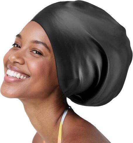 Extra Large Silicone Swim Cap for Long Hair - Waterproof Swimming Caps for Adults ; Comfort-Fit Tear-Resistant Bathing Cap to Keep Hair Dry in Saudi Arabia