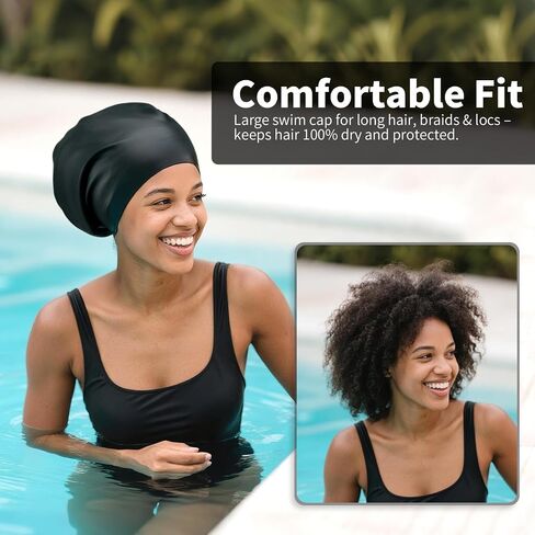 Extra Large Silicone Swim Cap for Long Hair - Waterproof Swimming Caps for Adults ; Comfort-Fit Tear-Resistant Bathing Cap to Keep Hair Dry in Saudi Arabia