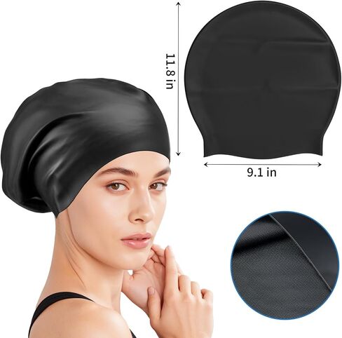 Extra Large Silicone Swim Cap for Long Hair - Waterproof Swimming Caps for Adults ; Comfort-Fit Tear-Resistant Bathing Cap to Keep Hair Dry in Saudi Arabia