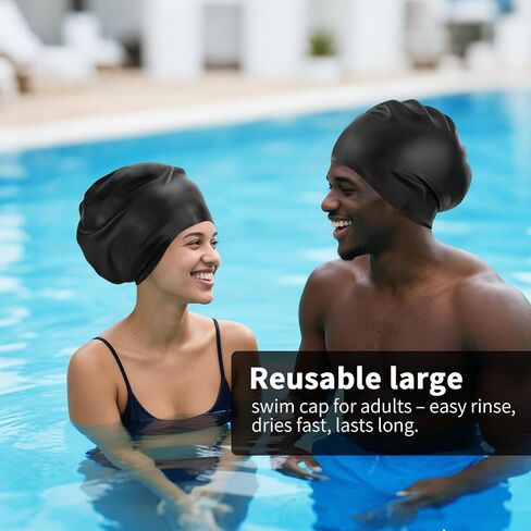 Extra Large Silicone Swim Cap for Long Hair - Waterproof Swimming Caps for Adults ; Comfort-Fit Tear-Resistant Bathing Cap to Keep Hair Dry in Saudi Arabia