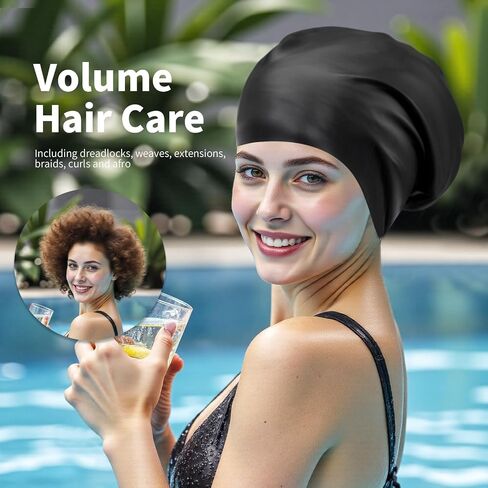 Extra Large Silicone Swim Cap for Long Hair - Waterproof Swimming Caps for Adults ; Comfort-Fit Tear-Resistant Bathing Cap to Keep Hair Dry in Saudi Arabia