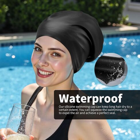 Extra Large Silicone Swim Cap for Long Hair - Waterproof Swimming Caps for Adults ; Comfort-Fit Tear-Resistant Bathing Cap to Keep Hair Dry in Saudi Arabia