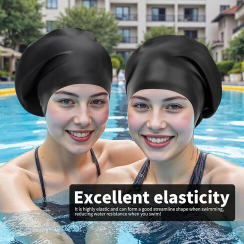 Extra Large Silicone Swim Cap for Long Hair - Waterproof Swimming Caps for Adults ; Comfort-Fit Tear-Resistant Bathing Cap to Keep Hair Dry in Saudi Arabia