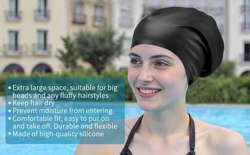 Extra Large Silicone Swim Cap for Long Hair - Waterproof Swimming Caps for Adults ; Comfort-Fit Tear-Resistant Bathing Cap to Keep Hair Dry in Saudi Arabia