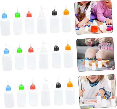Angoily 18pcs Precision Needle Tip Squeeze Plastic Bottles for Glue Paint Liquid Dispensing Diy Applicator with White Black Orange Green Blue in Saudi Arabia