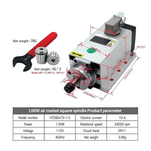 1.5kw محرك المغزل 110V / 220V ER11 400Hz 24000RPM + er11a مفتاح وجهاز PCS ER11 Chuck 4mm 6mm (110V) in Kuwait