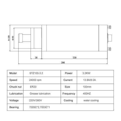 محرك المغزل المبرد بالماء 3.2 كيلو واط ER20 4 محامل 220V 380V AC D100MM (3.2KW 380V) in Kuwait