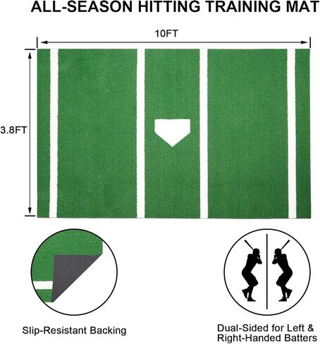 Baseball Batting Mat 6‘x4'|10'x3.8'|12'x6' Anti-Fade Baseball Hitting Mat Softball Training Matt with Home Plate Batters Box Turf Mat Outdoor Indoor Batting Stance Practice Matt in Kuwait