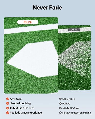 VEVOR 10'X3.8 'Baseball Softball Hittting Stap ، حصيرة داخلية/خارجية مضادة للانزلاق مكافحة الذروة ، وأساعد تدريب على دعم الرغوة مع الحبل ، وحصير الممارسة المحمولة ، والأخضر in Saudi Arabia