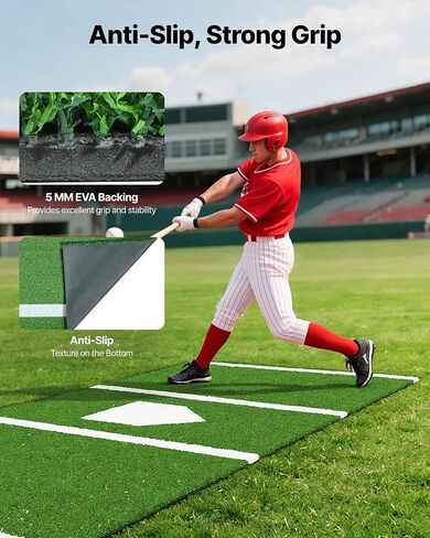 VEVOR 10'X3.8 'Baseball Softball Hittting Stap ، حصيرة داخلية/خارجية مضادة للانزلاق مكافحة الذروة ، وأساعد تدريب على دعم الرغوة مع الحبل ، وحصير الممارسة المحمولة ، والأخضر in Saudi Arabia