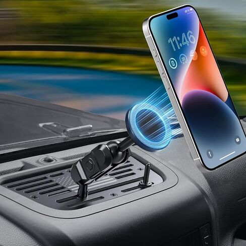 Stainless Steel Phone Mount for 2018-2023 Wrangler JL (NOT 4xe)&2020-2023 Gladiator Magnetic&Clamp Dual Heads All-Metal Shakeproof Original America Flag Design OEM Screws Dash Mount Install in Saudi Arabia