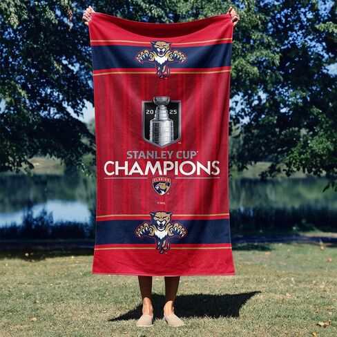 NORTHWEST Florida Panthers NHL Stanley Cup Champions Unify Beach Towel, 30 x 60 Inches, Soft Quick-Dry Cotton-Polyester Blend, Official Team Logo & Trophy Design in Saudi Arabia