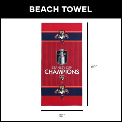 NORTHWEST Florida Panthers NHL Stanley Cup Champions Unify Beach Towel, 30 x 60 Inches, Soft Quick-Dry Cotton-Polyester Blend, Official Team Logo & Trophy Design in Saudi Arabia