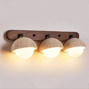 Pendant Natural Stone Mirror Front Vanity Wall Sconce, Farmhouse Retro Wood Wall Sconce, Yellow Travertine, 2/3 Light, Mirrored Bathroom Light Accessories, Swivel LED Light(2-Lamp) in Saudi Arabia
