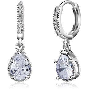 Teardrop Sapphire Hoop Earrings Sterling Silver Dangle Royal Blue Earrings for Women in Kuwait