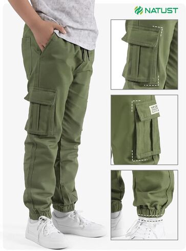 سراويل الركض للأطفال من NATUST الأولاد Cargo Joggers برباط خصر مطاطي in Kuwait