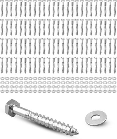 100Pcs 3/8" x 3" Hex Head Lag Bolts Screws with Washers, Heavy Duty Lag Screws Kit for Wood Hot Dip Galvanized Lag Bolts in Saudi Arabia