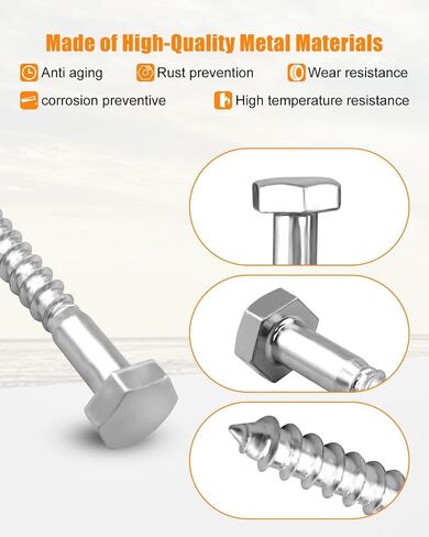 100Pcs 3/8" x 3" Hex Head Lag Bolts Screws with Washers, Heavy Duty Lag Screws Kit for Wood Hot Dip Galvanized Lag Bolts in Saudi Arabia