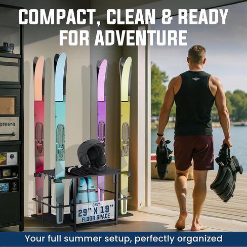 Water Ski Storage Rack – Garage Ski Rack Freestanding Organizer for Waterskis, Wakeboards, Paddleboards & Surfboards – Summer Water Sports Gear Holder for Indoor/Outdoor Use – 29x19x6 Inches in Saudi Arabia