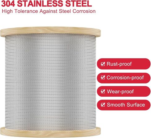 3/8 Stainless Steel Cable with 7x19 Strands and 12000lbs Breaking Strength 304 Stainless Steel Wire Rope for Aircraft Cable 150FT in Saudi Arabia