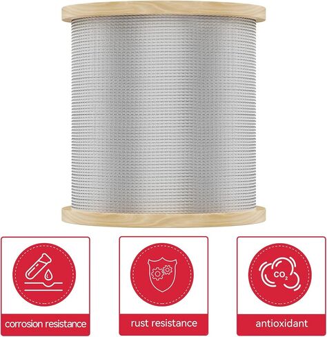 3/8 Stainless Steel Cable with 7x19 Strands and 12000lbs Breaking Strength 304 Stainless Steel Wire Rope for Aircraft Cable 150FT in Saudi Arabia