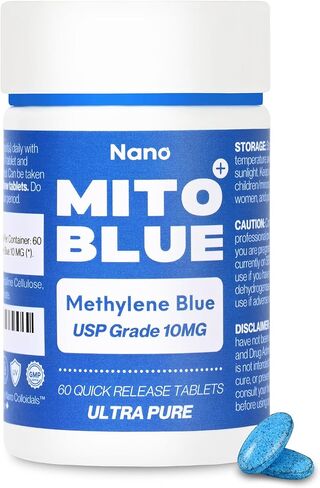 Methylene Blue Pharmaceutical Grade Capsules - USP Grade, 60 High Purity Tablets for Humans | Mitochondrial & Cognitive Support Supplement | 10mg Pills - Easy Dose Alternative to Drops - Lab Tested in Saudi Arabia