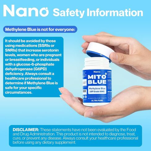 Methylene Blue Pharmaceutical Grade Capsules - USP Grade, 60 High Purity Tablets for Humans | Mitochondrial & Cognitive Support Supplement | 10mg Pills - Easy Dose Alternative to Drops - Lab Tested in Saudi Arabia