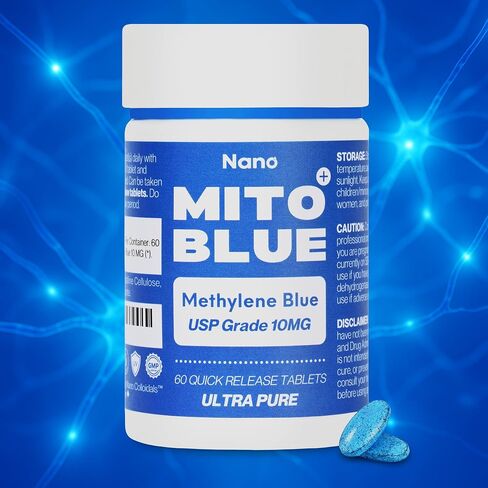 Methylene Blue Pharmaceutical Grade Capsules - USP Grade, 60 High Purity Tablets for Humans | Mitochondrial & Cognitive Support Supplement | 10mg Pills - Easy Dose Alternative to Drops - Lab Tested in Saudi Arabia